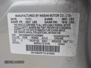 2012 Nissan Sentra SR with VIN 3N1AB6AP1CL676545, listed as a IAAI auction lot 42589966 with 155,791 mi miles and . Bid and sale history available at DreamBid. Image 9.