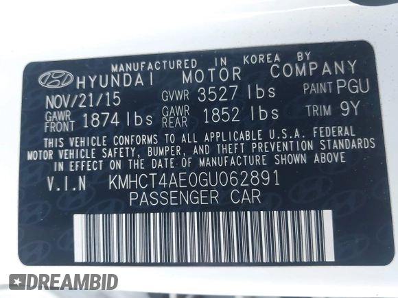 2016 Hyundai Accent SE z VIN KMHCT4AE0GU062891, wystawiony jako IAAI lot #40989721 z przebiegiem 128 457 mil mil oraz . Historia ofert i sprzedaży dostępna na DreamBid. Obrazek 9.