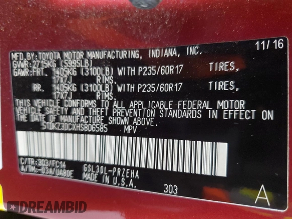 2017 Toyota Sienna LE Auto Access Seat with VIN 5TDKZ3DCXHS806585, listed as a Copart auction lot 50277635 with 162,936 mi miles and Salvage Title. Bid and sale history available at carsss.com. Image 15.