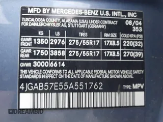 2005 Mercedes-Benz M 350 with VIN 4JGAB57E55A551762, listed as a IAAI auction lot 40800022 with 174,828 mi miles and . Bid and sale history available at DreamBid. Image 9.