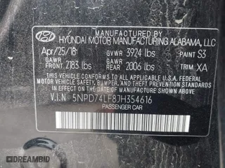 2018 Hyundai Elantra SE with VIN 5NPD74LF8JH354616, listed as a IAAI auction lot 41534783 with 105,181 mi miles. Bid and sale history available at carsss.com. Image 9.