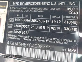 2012 Mercedes-Benz M 350 with VIN 4JGDA5HB4CA008744, listed as a IAAI auction lot 42484310 with 176,851 mi miles and . Bid and sale history available at DreamBid. Image 9.