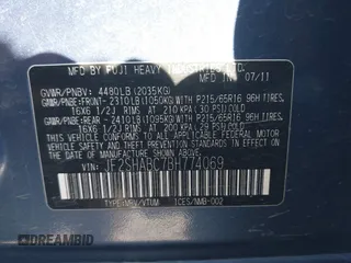 2011 Subaru Forester X z VIN JF2SHABC7BH774069, wystawiony jako IAAI lot #41742754 z przebiegiem 154 516 mil mil oraz . Historia ofert i sprzedaży dostępna na DreamBid. Obrazek 9.