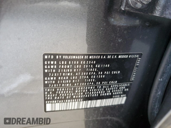 2024 Volkswagen Tiguan S with VIN 3VVRB7AX1RM085254, listed as a Copart auction lot 58622295 with 7,316 mi miles and Salvage title. Bid and sale history available at DreamBid. Image 14.