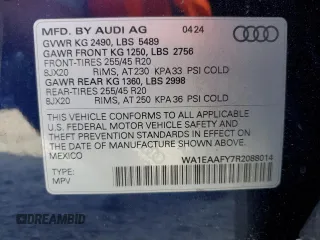 2024 Audi Q5 S line Premium Plus z VIN WA1EAAFY7R2088014, wystawiony jako Copart lot #57325045 z przebiegiem 5 231 mil mil oraz Szkoda całkowita • Salvage title. Historia ofert i sprzedaży dostępna na DreamBid. Obrazek 14.