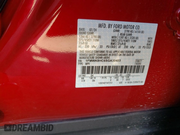 2025 Ford Explorer Platinum with VIN 1FMWK8HC6SGA30403, listed as a Copart auction lot 69964764 with 1,670 mi miles and Salvage title. Bid and sale history available at DreamBid. Image 14.