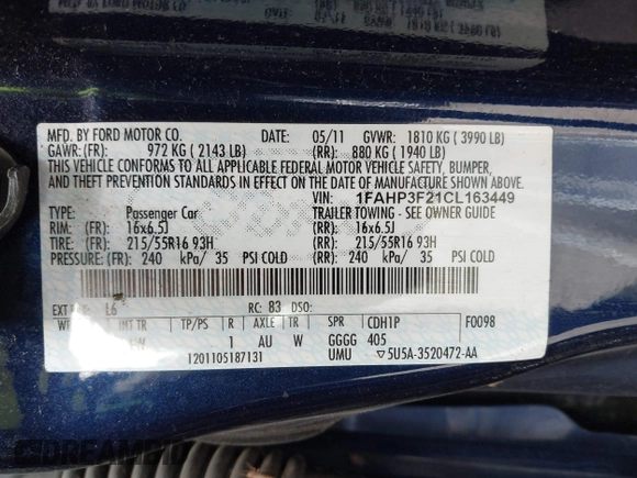 2012 Ford Focus SE with VIN 1FAHP3F21CL163449, listed as a IAAI auction lot 42296901 with 229,857 mi miles and . Bid and sale history available at DreamBid. Image 9.