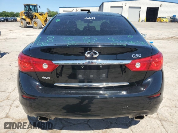 2015 Infiniti Q50 Premium with VIN JN1BV7AR9FM394070, listed as a Copart auction lot 57358335 with 71,982 mi miles and Salvage title. Bid and sale history available at DreamBid. Image 6.