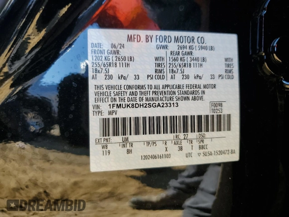 2025 Ford Explorer Active with VIN 1FMUK8DH2SGA23313, listed as a Copart auction lot 73222004 with 646 mi miles and Salvage Title. Bid and sale history available at carsss.com. Image 13.
