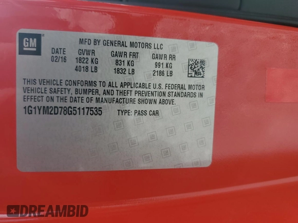 2016 Chevrolet Corvette Z51 3LT z VIN 1G1YM2D78G5117535, wystawiony jako Copart lot #51256535 z przebiegiem 35 611 mil mil oraz Szkoda całkowita • Salvage title. Historia ofert i sprzedaży dostępna na DreamBid. Obrazek 13.