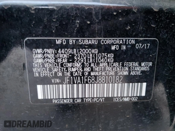 2018 Subaru WRX Limited with VIN JF1VA1F68J8810182, listed as a Copart auction lot 84710324 with 80,465 mi miles and Salvage Title. Bid and sale history available at carsss.com. Image 13.