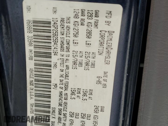 2005 Dodge Caravan SE z VIN 1D4GP25B25B414184, wystawiony jako Copart lot #55027705 z przebiegiem 156 563 mil mil oraz Szkoda całkowita • Salvage title. Historia ofert i sprzedaży dostępna na DreamBid. Obrazek 13.