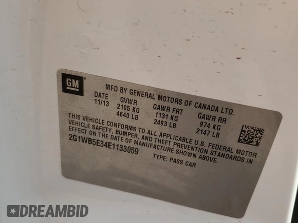 2014 Chevrolet Impala LT z VIN 2G1WB5E34E1133059, wystawiony jako Copart lot #47658895 z przebiegiem 57 557 mil mil oraz Szkoda całkowita • Salvage title. Historia ofert i sprzedaży dostępna na DreamBid. Obrazek 12.