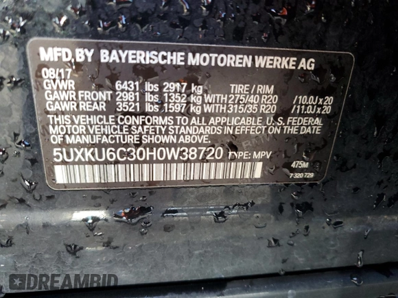 2017 BMW X6 z VIN 5UXKU6C30H0W38720, wystawiony jako Copart lot #66009714 z przebiegiem 88 778 mil mil oraz Szkoda całkowita • Salvage title. Historia ofert i sprzedaży dostępna na DreamBid. Obrazek 13.