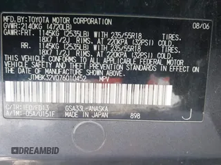 2007 Toyota RAV4 Sport with VIN JTMBK32V076010452, listed as a IAAI auction lot 41315696 with 236,416 mi miles. Bid and sale history available at carsss.com. Image 9.