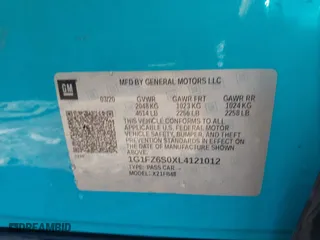 2020 Chevrolet Bolt EV Premier with VIN 1G1FZ6S0XL4121012, listed as a IAAI auction lot 41503991 with 56,957 mi miles. Bid and sale history available at carsss.com. Image 9.