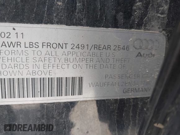 2011 Audi A4 2.0T Premium Plus with VIN WAUFFAFL2BN044780, listed as a IAAI auction lot 42082205 with 185,820 mi miles. Bid and sale history available at carsss.com. Image 9.