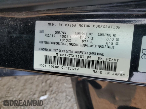 2014 Mazda 3 i Sport with VIN JM1BM1K73E1183599, listed as a Copart auction lot 69999854 with 347,206 mi miles and Clean Title. Bid and sale history available at DreamBid. Image 12.
