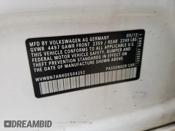 2013 Volkswagen CC R-Line z VIN WVWBN7AN6DE504252, wystawiony jako Copart lot #51750095 z przebiegiem 166 427 mil mil oraz Czysty tytuł • Clean title. Historia ofert i sprzedaży dostępna na DreamBid. Obrazek 12.
