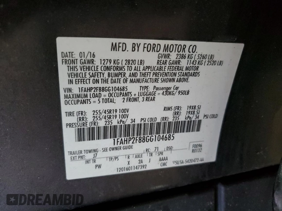2016 Ford Taurus Limited z VIN 1FAHP2F88GG104685, wystawiony jako Copart lot #53655965 z przebiegiem 102 115 mil mil oraz Czysty tytuł • Clean title. Historia ofert i sprzedaży dostępna na DreamBid. Obrazek 12.