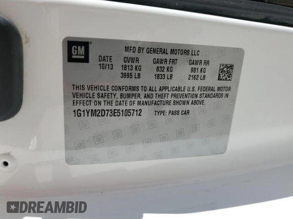 2014 Chevrolet Corvette Z51 3LT with VIN 1G1YM2D73E5105712, listed as a Copart auction lot 48076955 with 19,347 mi miles and Salvage title. Bid and sale history available at DreamBid. Image 12.