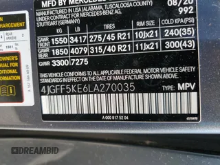 2020 Mercedes-Benz GLS 450 with VIN 4JGFF5KE6LA270035, listed as a Copart auction lot 47858464 with 43,862 mi miles and . Bid and sale history available at DreamBid. Image 14.