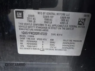 2016 GMC Yukon XL SLE with VIN 1GKS1FKC2GR147222, listed as a IAAI auction lot 41390201 with 86,385 mi miles. Bid and sale history available at carsss.com. Image 9.