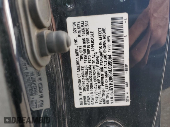 2004 Honda Element EX with VIN 5J6YH28654L009064, listed as a Copart auction lot 82542594 with 217,452 mi miles and Salvage Title. Bid and sale history available at DreamBid. Image 15.