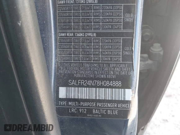 2008 Land Rover LR2 HSE with VIN SALFR24N78H084888, listed as a IAAI auction lot 41873136 with 195,980 mi miles and . Bid and sale history available at DreamBid. Image 9.