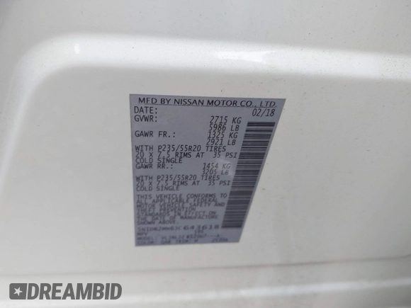 2018 Nissan Pathfinder SL with VIN 5N1DR2MN6JC643618, listed as a IAAI auction lot 41485697 with 1 mi miles. Bid and sale history available at carsss.com. Image 9.