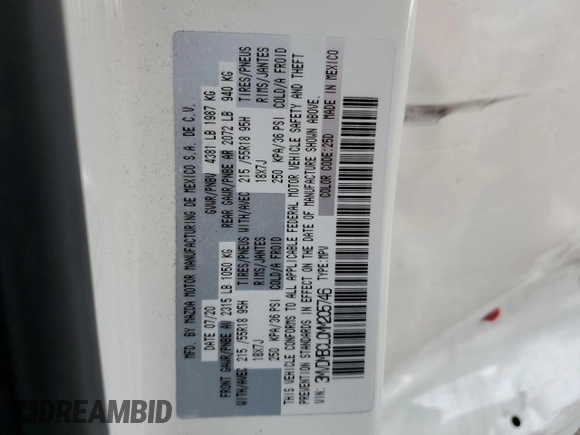 2021 Mazda CX-30 Preferred with VIN 3MVDMBCL0MM205746, listed as a Copart auction lot 53123485 with 45,063 mi miles and Salvage title. Bid and sale history available at DreamBid. Image 16.