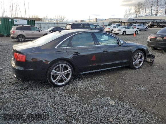 2013 Audi S8 with VIN WAUD2AFDXDN007961, listed as a Copart auction lot 45723835 with 57,477 mi miles and Salvage Title. Bid and sale history available at carsss.com. Image 3.