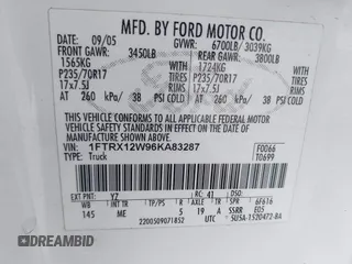 2006 Ford F-150 STX with VIN 1FTRX12W96KA83287, listed as a IAAI auction lot 41762440 with 235,373 mi miles. Bid and sale history available at carsss.com. Image 9.