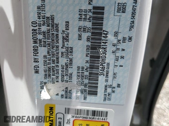 2016 Ford Fusion SE with VIN 3FA6P0HD3GR141447, listed as a Copart auction lot 63878715 with 211,262 mi miles and Clean title. Bid and sale history available at DreamBid. Image 12.