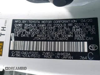 2020 Toyota Prius L Eco with VIN JTDKARFU5L3124692, listed as a IAAI auction lot 42019339 with 178,081 mi miles. Bid and sale history available at carsss.com. Image 9.