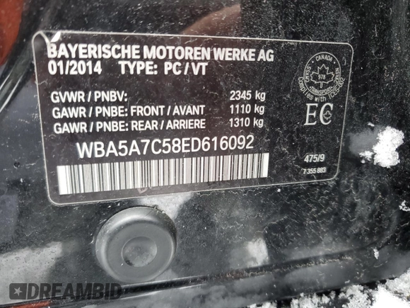 2014 BMW 5 Series 528i xDrive with VIN WBA5A7C58ED616092, listed as a Copart auction lot 43721255 with 145,367 mi miles and Clean title. Bid and sale history available at DreamBid. Image 12.