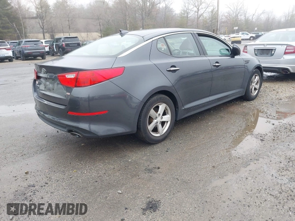 2015 Kia Optima LX with VIN KNAGM4A73F5625605, listed as a IAAI auction lot 41924411 with 104,153 mi miles. Bid and sale history available at carsss.com. Image 4.
