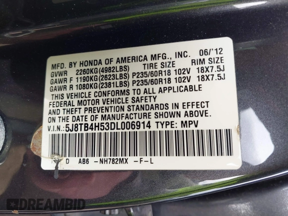 2013 Acura RDX Technology with VIN 5J8TB4H53DL006914, listed as a IAAI auction lot 41837184 with 148,704 mi miles and . Bid and sale history available at DreamBid. Image 9.