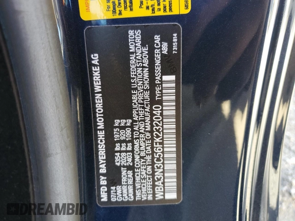 2015 BMW 4 Series 428i with VIN WBA3N3C56FK232040, listed as a Copart auction lot 49974885 with 48,450 mi miles and Salvage Title. Bid and sale history available at DreamBid. Image 13.