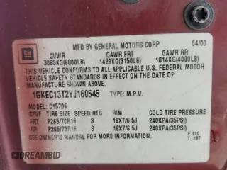 2000 GMC Yukon SLT with VIN 1GKEC13T2YJ160545, listed as a Copart auction lot 80202424 with 160,846 mi miles and Salvage Title. Bid and sale history available at carsss.com. Image 13.