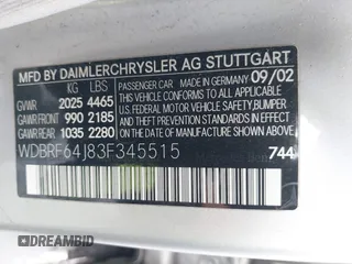 2003 Mercedes-Benz C 320 with VIN WDBRF64J83F345515, listed as a IAAI auction lot 42505646 with 186,819 mi miles and . Bid and sale history available at DreamBid. Image 9.