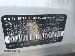 2022 Mitsubishi Outlander SE z VIN JA4J4UA80NZ033078, wystawiony jako IAAI lot #41773711 z przebiegiem 52 428 mil mil oraz . Historia ofert i sprzedaży dostępna na DreamBid. Obrazek 9.