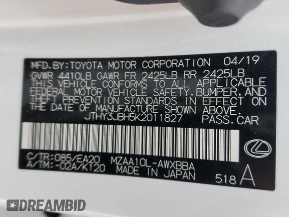 2019 Lexus UX 200 z VIN JTHY3JBH5K2011827, wystawiony jako Copart lot #60701205 z przebiegiem 55 736 mil mil oraz Szkoda całkowita • Salvage title. Historia ofert i sprzedaży dostępna na DreamBid. Obrazek 12.