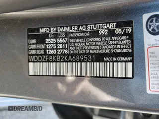 2019 Mercedes-Benz E 63 S AMG with VIN WDDZF8KB2KA689531, listed as a Copart auction lot 58630144 with 56,796 mi miles and Salvage Title. Bid and sale history available at DreamBid. Image 12.