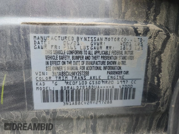 2021 Nissan Sentra SV with VIN 3N1AB8CV2MY297288, listed as a Copart auction lot 55493435 with 65,017 mi miles and Salvage title. Bid and sale history available at DreamBid. Image 12.