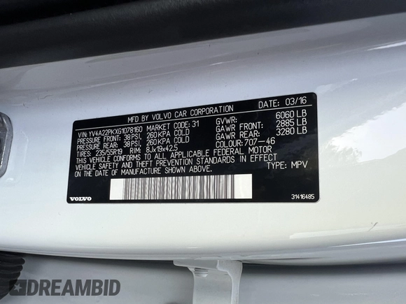 2016 Volvo XC90 T6 Momentum z VIN YV4A22PKXG1078160, wystawiony jako IAAI lot #42280382 z przebiegiem 178 571 mil mil oraz . Historia ofert i sprzedaży dostępna na DreamBid. Obrazek 8.
