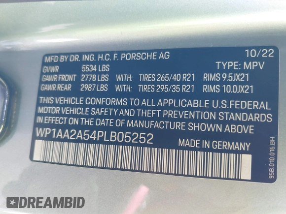 2023 Porsche Macan with VIN WP1AA2A54PLB05252, listed as a IAAI auction lot 42514904 with 15,248 mi miles and . Bid and sale history available at DreamBid. Image 9.
