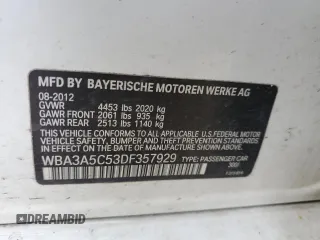 2013 BMW 3 Series 328i with VIN WBA3A5C53DF357929, listed as a Copart auction lot 49195795 with 163,231 mi miles and Salvage title. Bid and sale history available at DreamBid. Image 13.