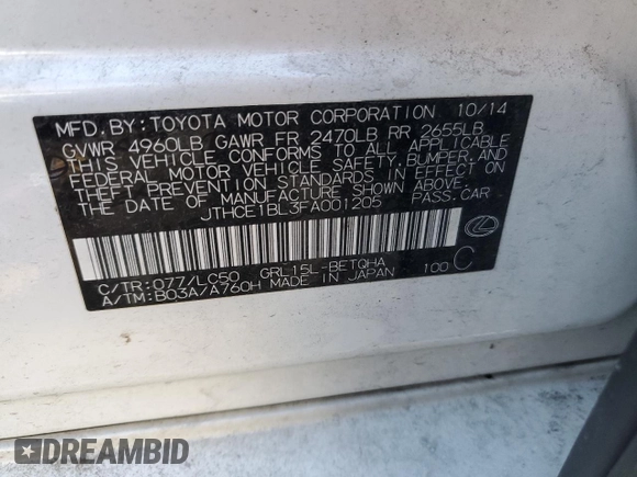 2015 Lexus GS 350 with VIN JTHCE1BL3FA001205, listed as a Copart auction lot 48066975 with 142,494 mi miles and Clean title. Bid and sale history available at DreamBid. Image 12.