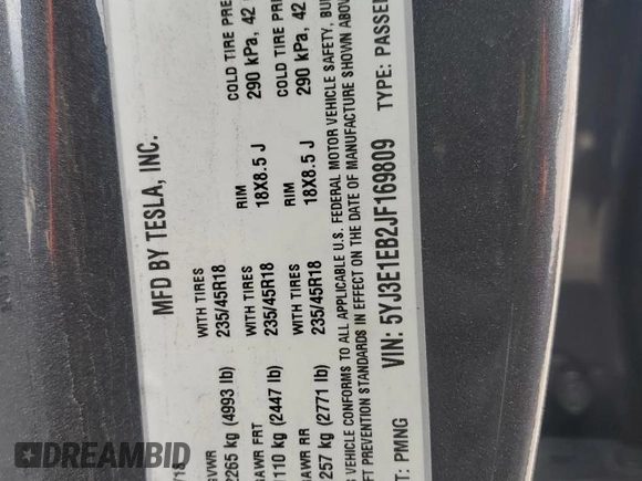 2018 Tesla Model 3 Long Range Battery z VIN 5YJ3E1EB2JF169809, wystawiony jako Copart lot #60623104 z przebiegiem 81 747 mil mil oraz Tytuł czysty. Historia ofert i sprzedaży dostępna na DreamBid. Obrazek 14.